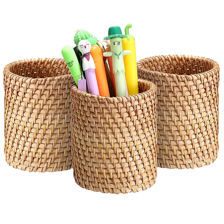 Amazon.com: BTSKY 3 Pack Rattan Pen Cup, Handmade Desk